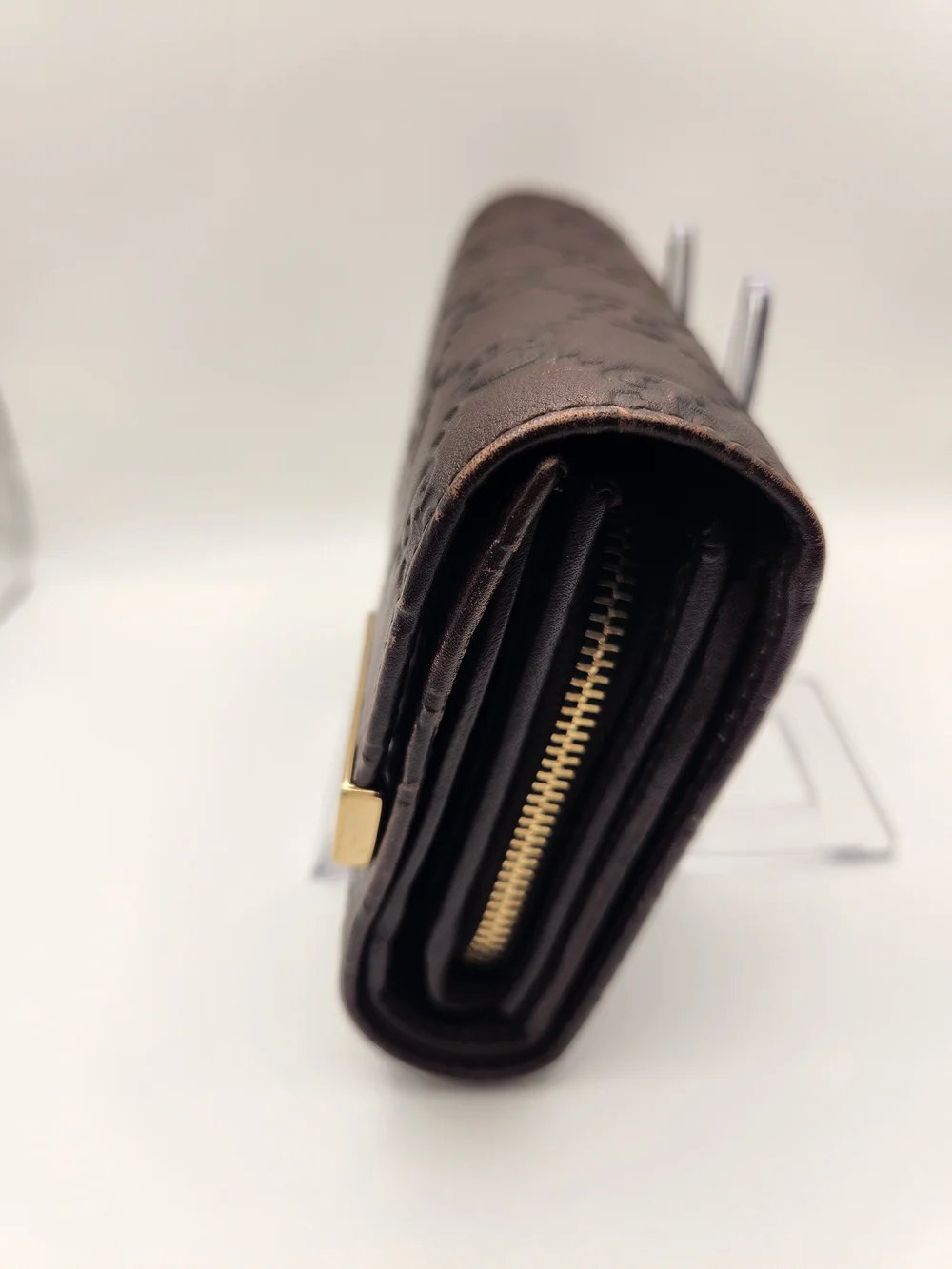 Vintage Gucci Guccissima Brown Leather Metal Bar Wallet